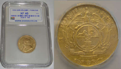 Paul Kruger ZAR : GOLD POND of 1892 (SINGLE SHAFT) : Sangs graded XF 45