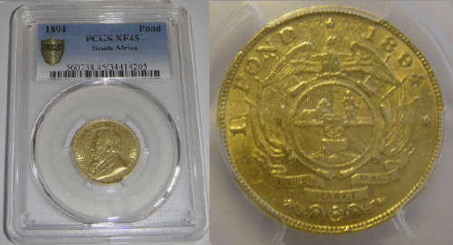 Paul Kruger ZAR : GOLD POND of 1894 : PCGS graded XF 45