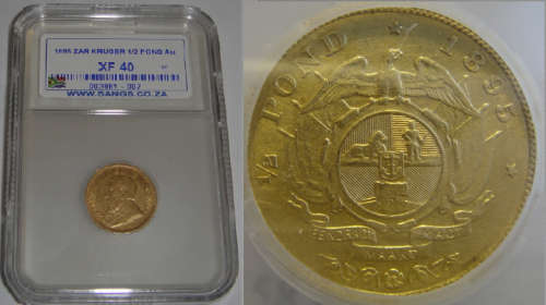 Paul Kruger ZAR : GOLD HALF POND of 1895 : Sangs graded XF 40