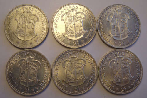 Union of South Africa : Six Two-Shillings of the 1950s (High Grades)