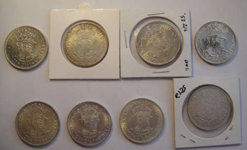 Union of South Africa : Complete Half Crown Set from 1951 to 1958 (High Grades)