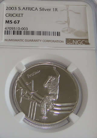 Republic of South Africa : Silver R1 of 2003 (Cricket) : NGC graded MS 67