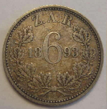 Paul Kruger ZAR : Sixpence of 1893