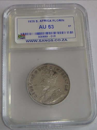 Union of South Africa: Two-Shillings (2/-) of 1929 : Sangs graded AU 53