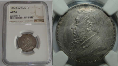 Paul Kruger ZAR : Shilling (1/-) of 1894 : NGC graded AU 55