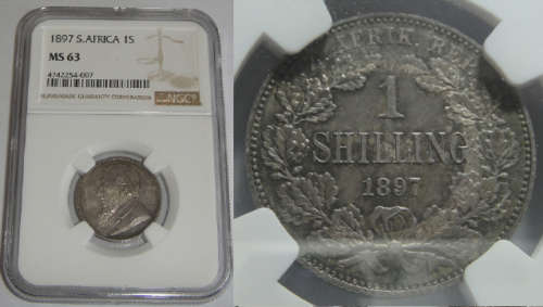 Paul Kruger Z.A.R. : One Shilling (1/-) of 1897 :  NGC graded MS 63