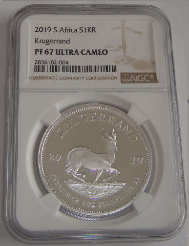 Republic of South Africa: Silver Krugerrand of 2019 : NGC graded PF 67 Ultra Cameo