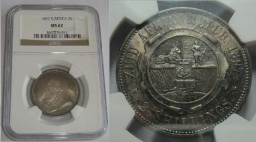 Paul Kruger ZAR : Two-Shillings (2/-) of 1897 : NGC graded MS 62