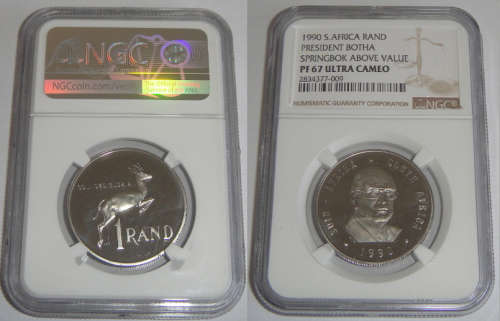 Republic of South Africa : Nickel R1 of 1990 : NGC graded PF 67 Ultra Cameo