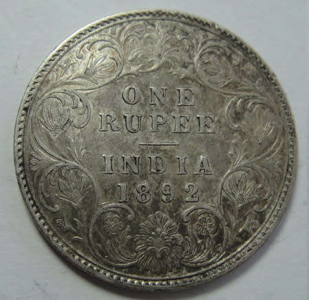 India : Queen Victoria : Silver One Rupee of 1892