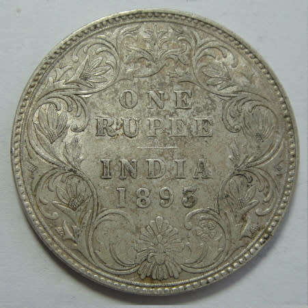 India : Queen Victoria : Silver One Rupee of 1893