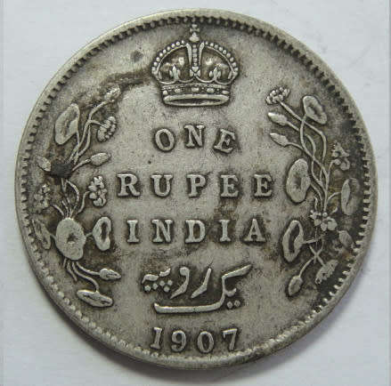 India : King Edward VII : Silver One Rupee of 1907