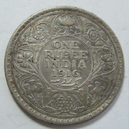 India : King George V : Silver One Rupee of 1916