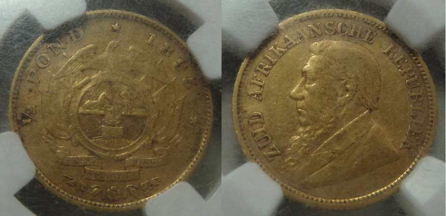 Paul Kruger ZAR : GOLD HALF POND of 1895: NGC graded XF45