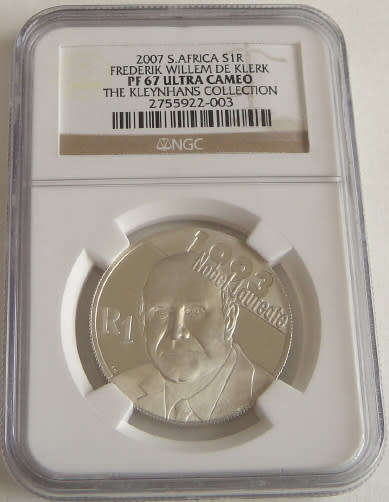 Republic of South Africa: Silver R1 Protea of 2007 (FW de Klerk): NGC graded PF 67 Ultra Cameo