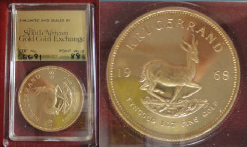 Rep. of South Africa: ONE OUNCE (1OZ) GOLD Proof Krugerrand of 1968 (Slabbed by SAGCE)