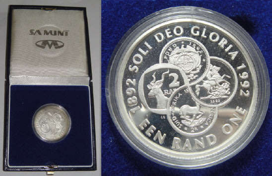 Republic of South Africa : Boxed Silver Proof R1 of 1992 (Coinage in South Africa)