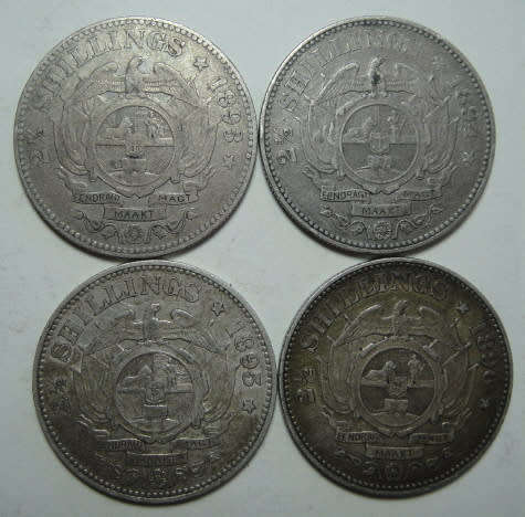 Paul Kruger ZAR: Collection of Half Crowns of 1893, 1894, 1895 & 1896