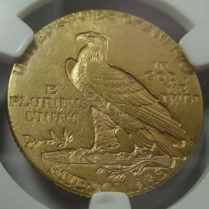 United States of America: Indian Head GOLD $5 of 1912: NGC graded MS 61