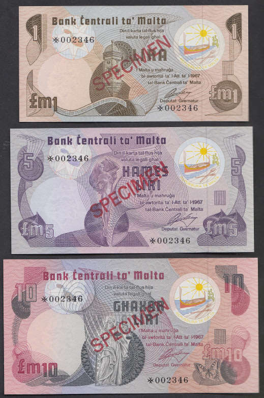 Specimen Bank Note Set of the Central Bank of Malta of 1979