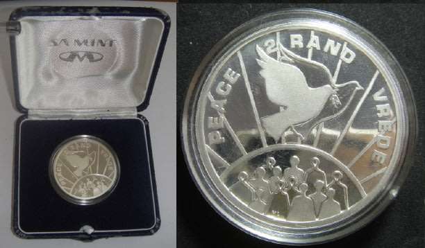 Republic of South Africa: Silver Proof R2 Crown of 1993 (Peace//Vrede)