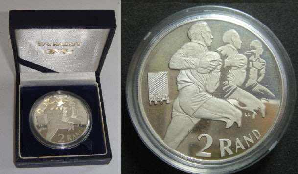 Republic of South Africa: Silver Proof R2 Crown of 1995 (World Cup Rugby)