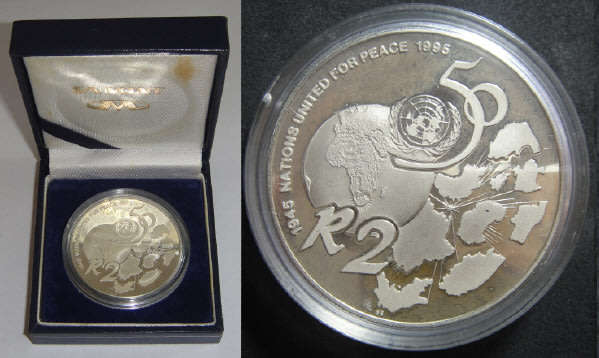 Republic of South Africa: Silver Proof R2 Crown of 1995 (United Nations)