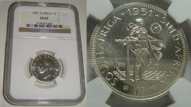 Union of South Africa: Shilling of 1951: NGC graded PF 67
