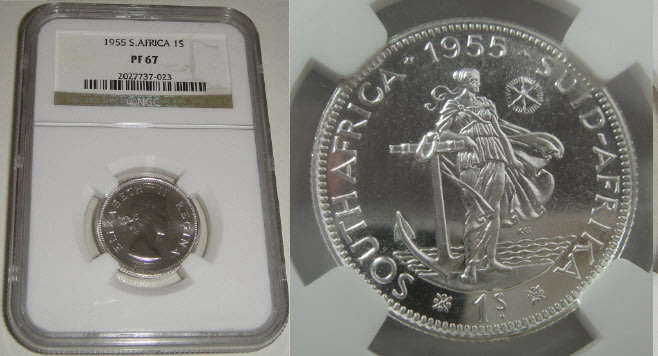 Union of South Africa: Shilling of 1955: NGC graded PF 67