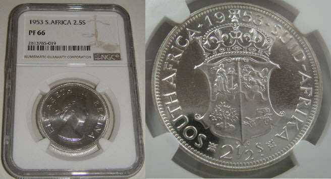 Union of South Africa: Half Crown (2/6-) of 1953: NGC graded PF 66