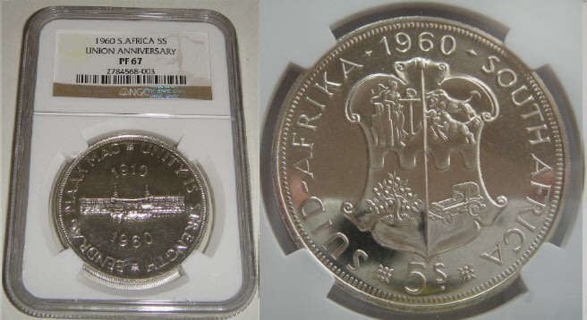 Union of South Africa: Crown (5/-) of 1960: NGC graded PF 67