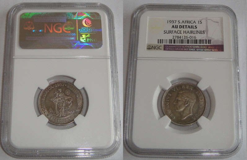 Union of South Africa : Shilling (1/-) of 1937 : NGC graded AU details