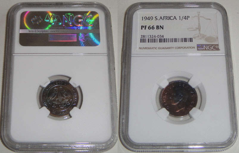 Union of South Africa: Quarter Penny (Farthing) of 1949: NGC graded PF 66 BN