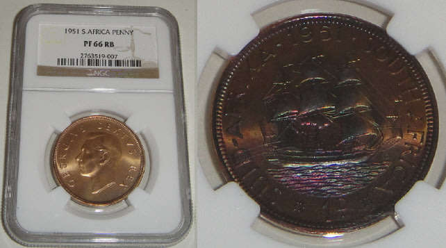 Union of South Africa: Penny of 1951: NGC graded PF 66 RB