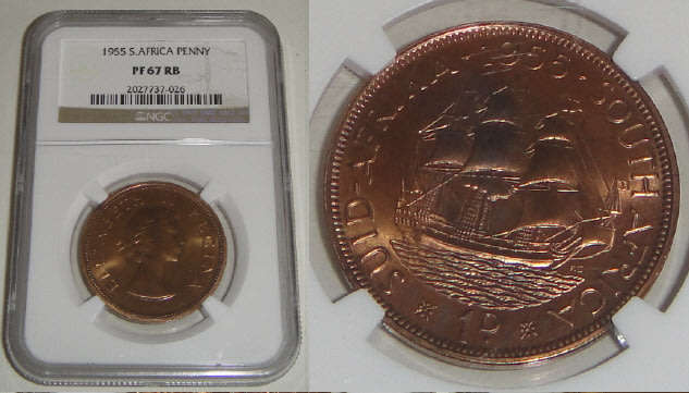 Union of South Africa: Penny of 1955: NGC graded PF 67 RB