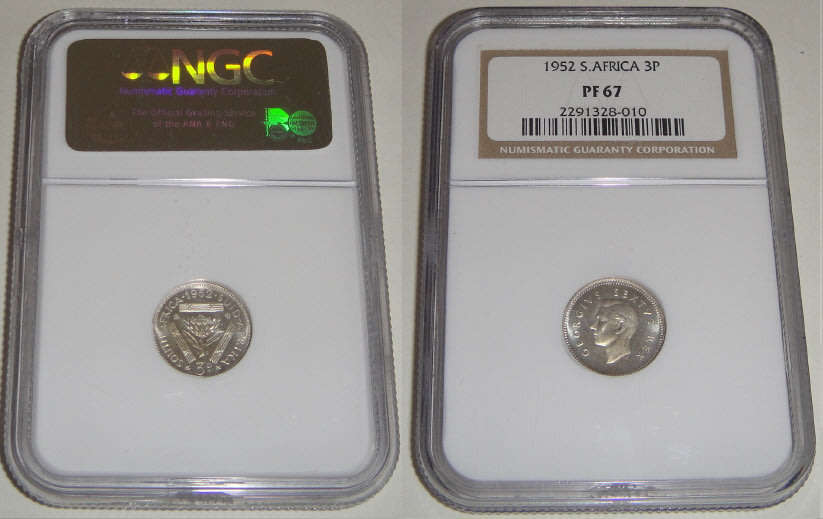 Union of South Africa: Threepence (3d) of 1952: NGC graded PF 67