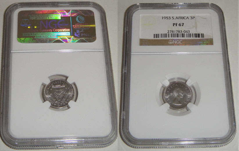 Union of South Africa: Threepence (3d) of 1953: NGC graded PF 67