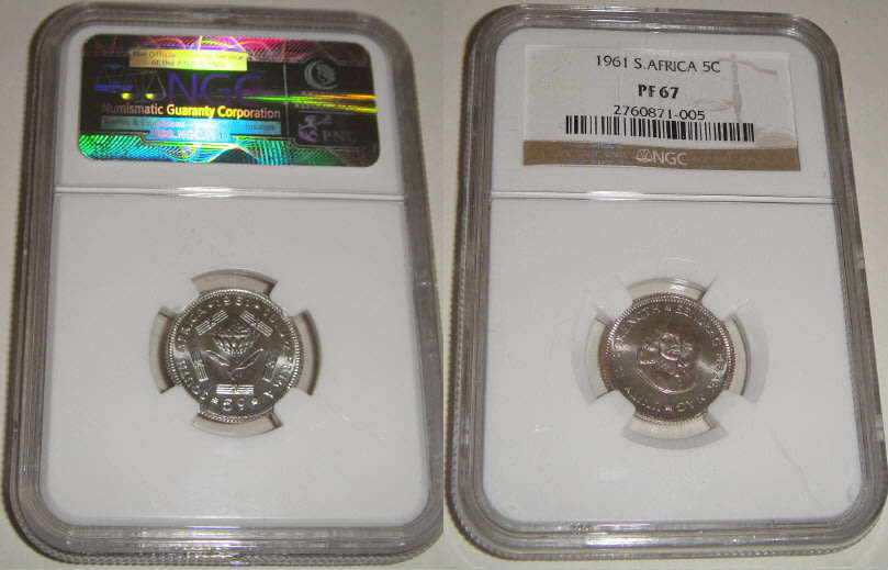 Republic of South Africa: Five Cent  of 1961: NGC graded PF 67