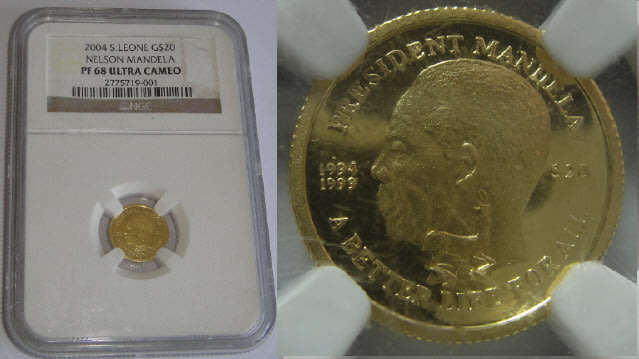 Sierra Leone: GOLD $20 of 2004 (Nelson Mandela) NGC graded PF 68 Ultra Cameo