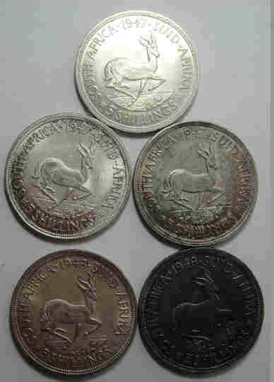 Union of South Africa: Five Silver Crowns of 1947 & 1948