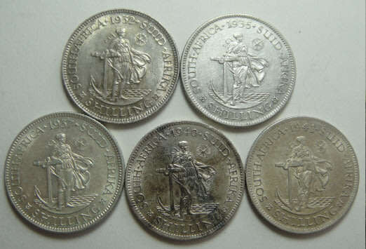Union of South Africa: Five Higher Grade Shillings of the 1930s and 1940s