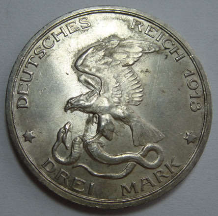 Imperial Germany: Napoleons Defeat Commemorative Silver Three Mark of 1913