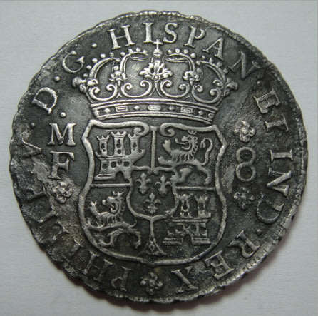 Spanish Eight Reales (Mexico Mint) of 1741 from the wreck of the Reigersdaal