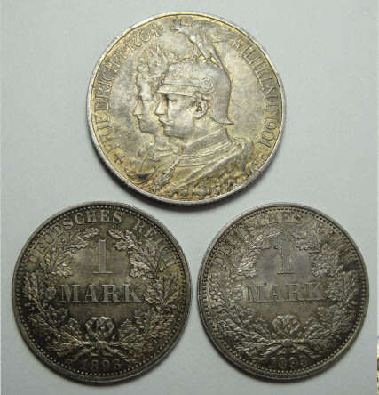 Imperial Germany: Two Silver Mark Coins of 1893 & 2-Mark of 1901