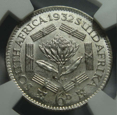 Union of South Africa : Sixpence (6d) of 1932: NGC graded MS 64
