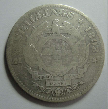 Paul Kruger ZAR Half Crown (2/6-) of 1893 (Scarce Date)