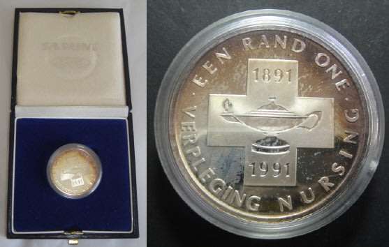 Republic of South Africa: Proof Silver R1 Protea of 1991 (Nursing)