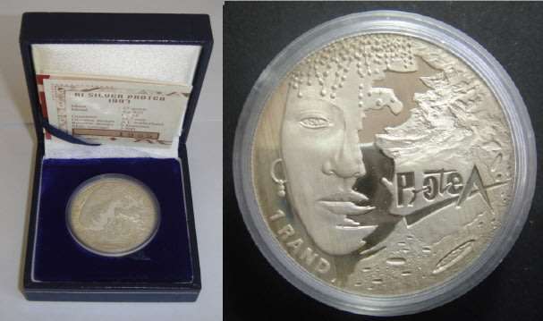 Republic of South Africa: Proof Silver R1 Protea of 1997 (Women)