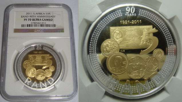 Republic of South Africa: Silver R5 Crown of 2011 (Reserve Bank Centenary): NGC PF 70 Ultra Cameo
