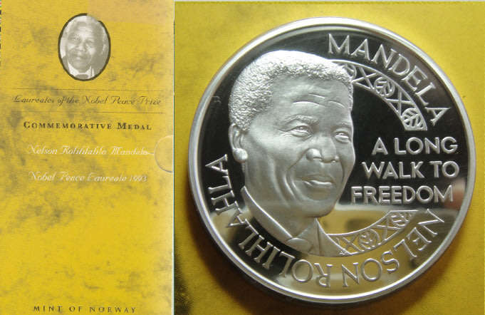 Mint of Norway: One Ounce (1Oz) Silver Proof Medallion of Nelson Mandela (Nobel Peace Prize)